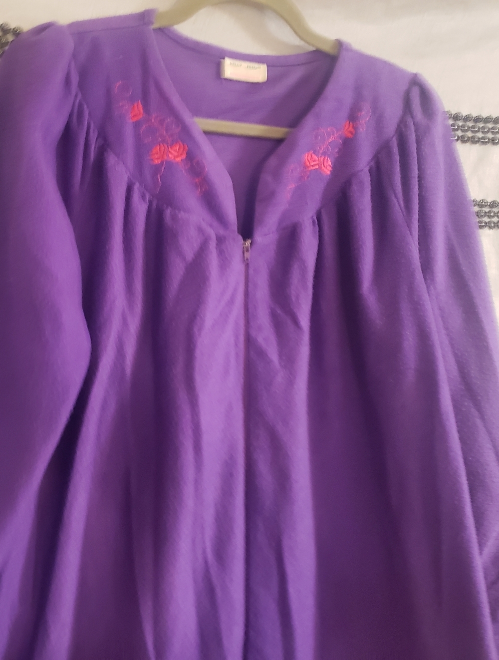 Perfectly Cozy Vintage Purple Kelly Reed Floral Embroidered Fleece Robe Small* - Picture 5 of 15